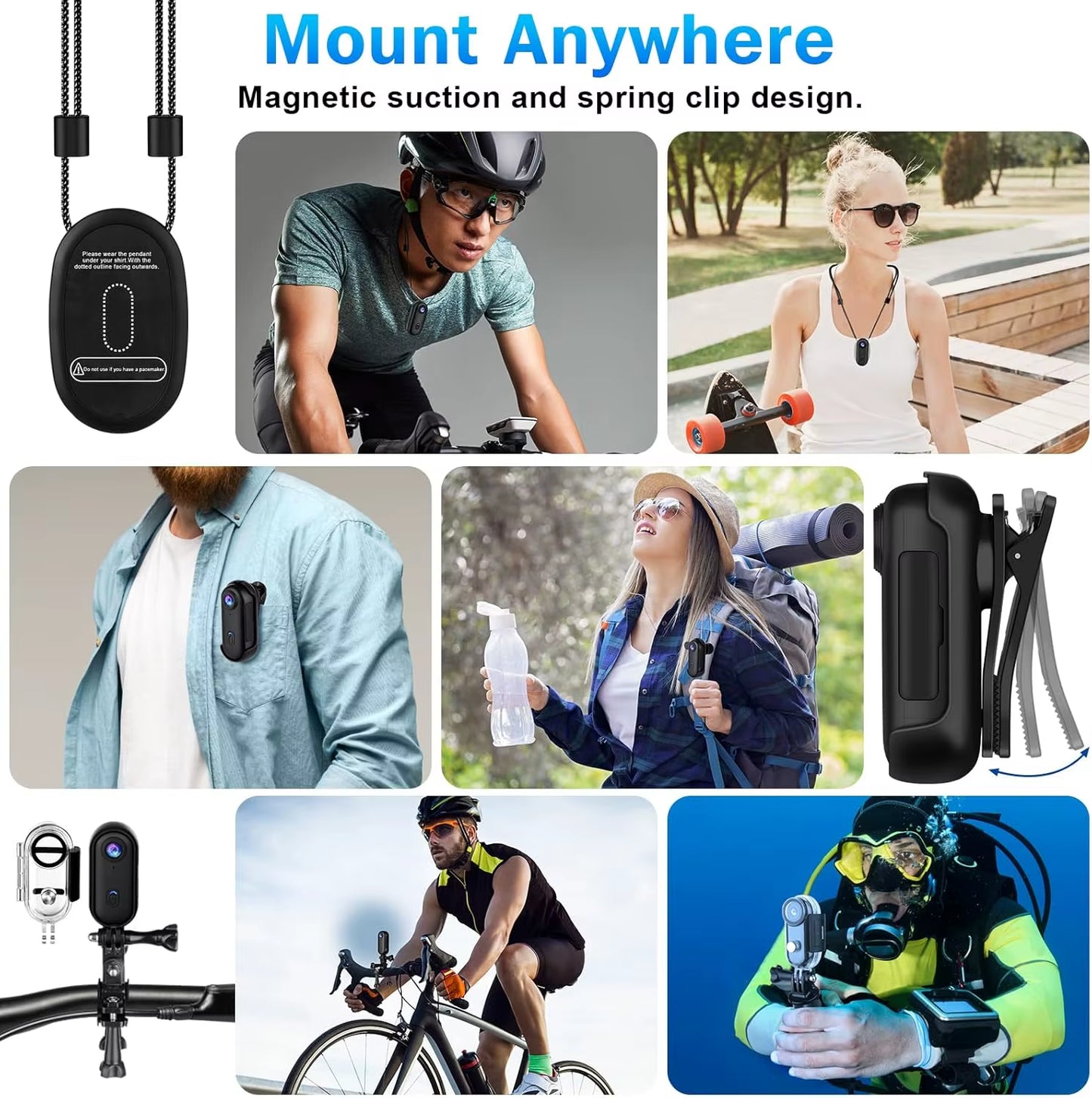 4K 128GB Waterproof 30 Meters Deep Small Mini Magnetic POV Camera Vlog Sport Body Cam for Action Sport DV