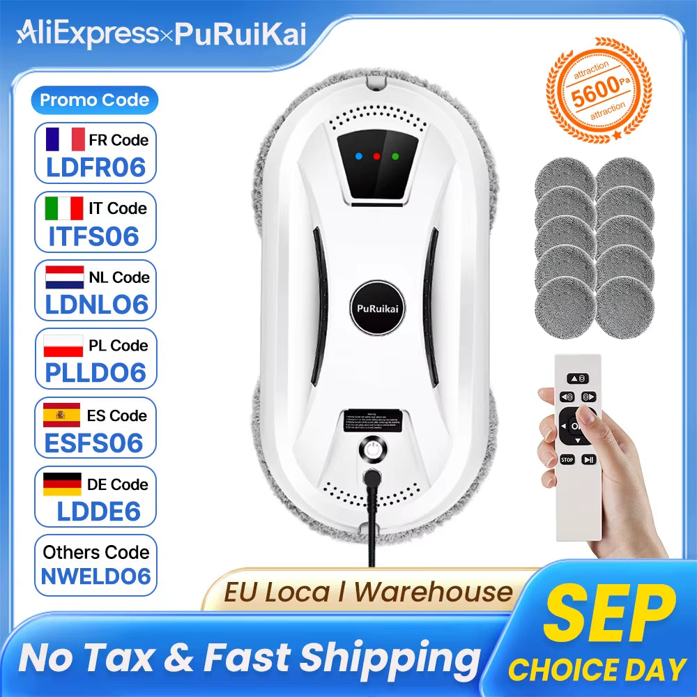 Puruikai Ultra-Thin Robot Vacuum and Window Cleaning Robot with Remote Control for Home Use