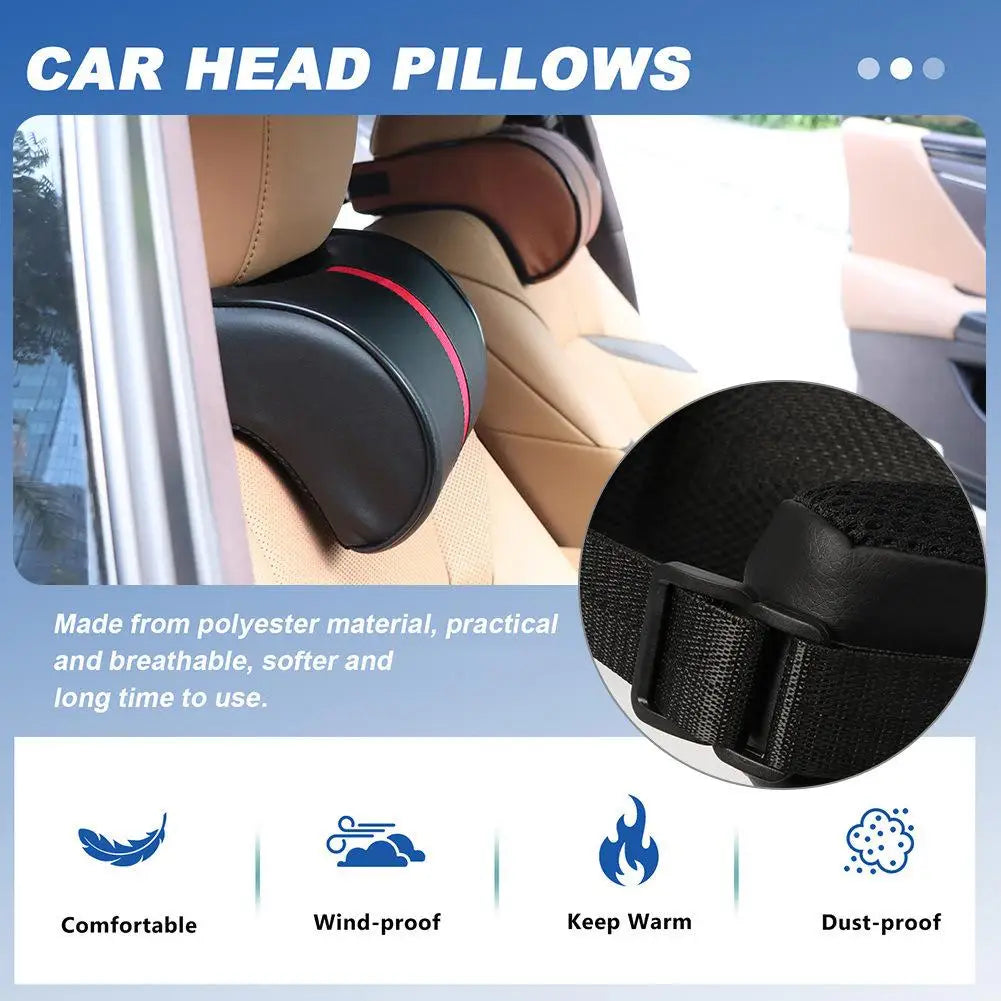 Adjustable Breathable Memory Foam Car Headrest and Neck Pillow with Leather Finish, Includes Car Waist Pad - Automotive Decorative Accessories