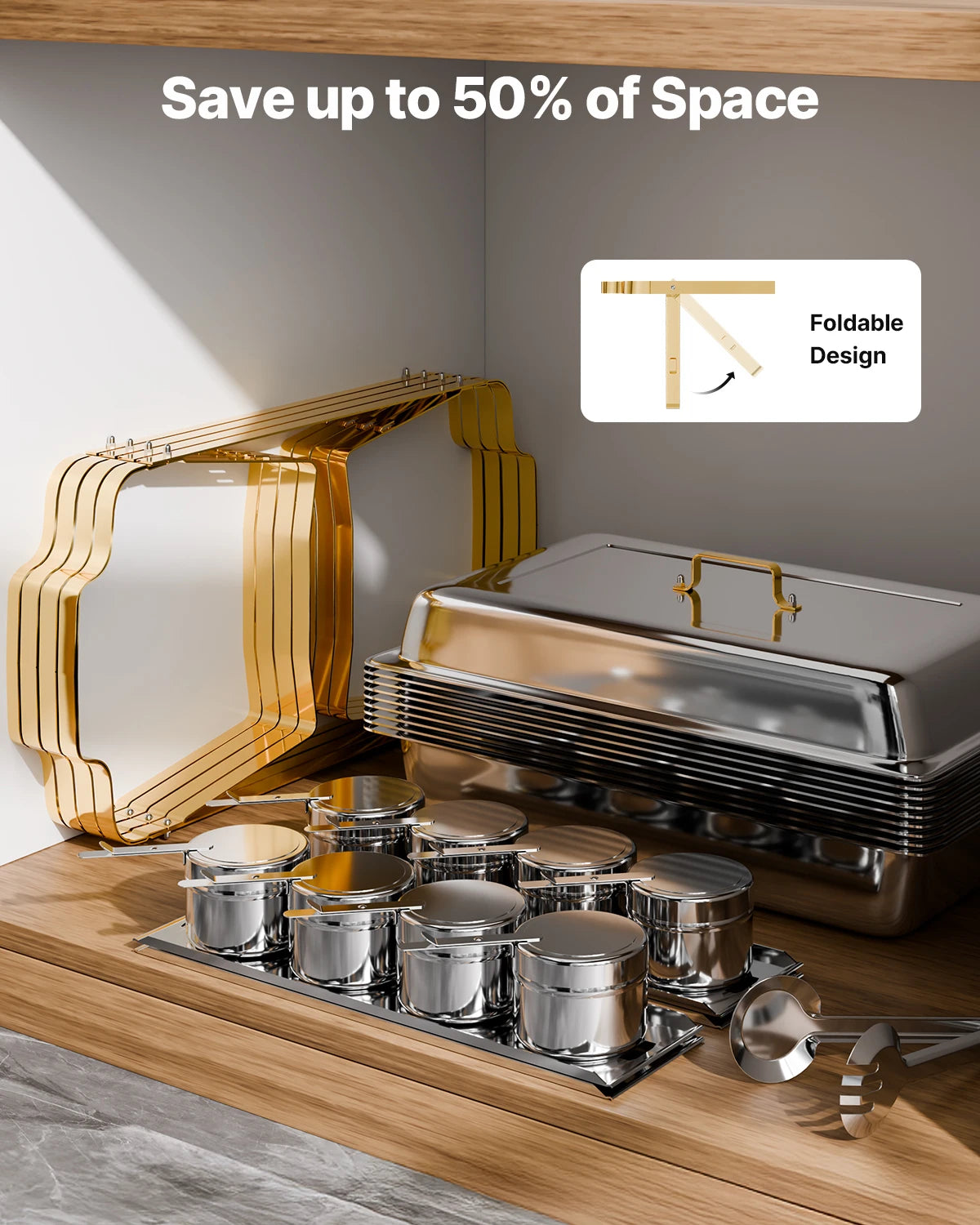 Succebuy 8 Qt Stainless Steel Chafing Dish Buffet Set - 4 Pack with 2 Full Size and 4 Half Size Pans for Catering and Serving