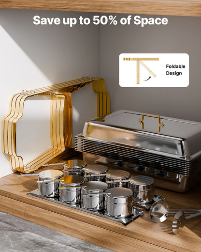 Succebuy 8 Qt Stainless Steel Chafing Dish Buffet Set - 4 Pack with 2 Full Size and 4 Half Size Pans for Catering and Serving