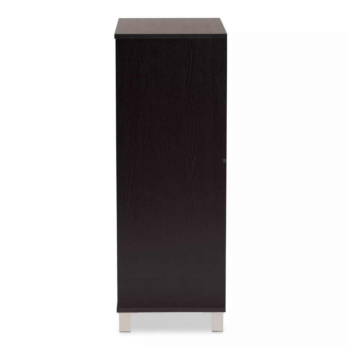Ernest Brown Wood Shoe Storage Cabinet - Dark Brown, 2-Door Organizer for 18 Pairs with Slatted Doors 