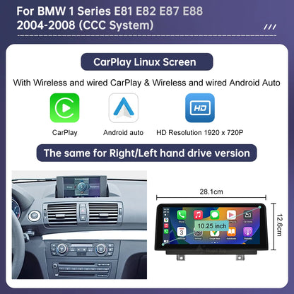 Wireless CarPlay and Android Auto Multimedia Display for BMW 1 Series E81 E82 E87 E88 with CCC and CIC Systems