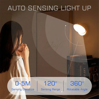 USB Rechargeable Motion Sensor LED Night Light - Energy-Efficient Round Lamp for Bedroom, Corridor, and Bathroom Wall Illumination