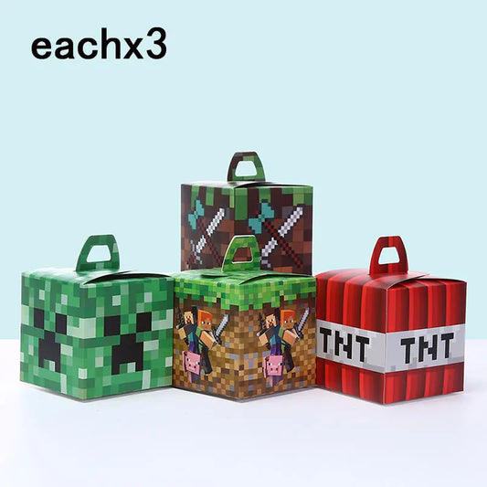 12Pcs Pixel Game Square Candy Box Birthday Party Decoration Box Cartoon Gift Box Festival Supplies Paper Handheld Packaging Box