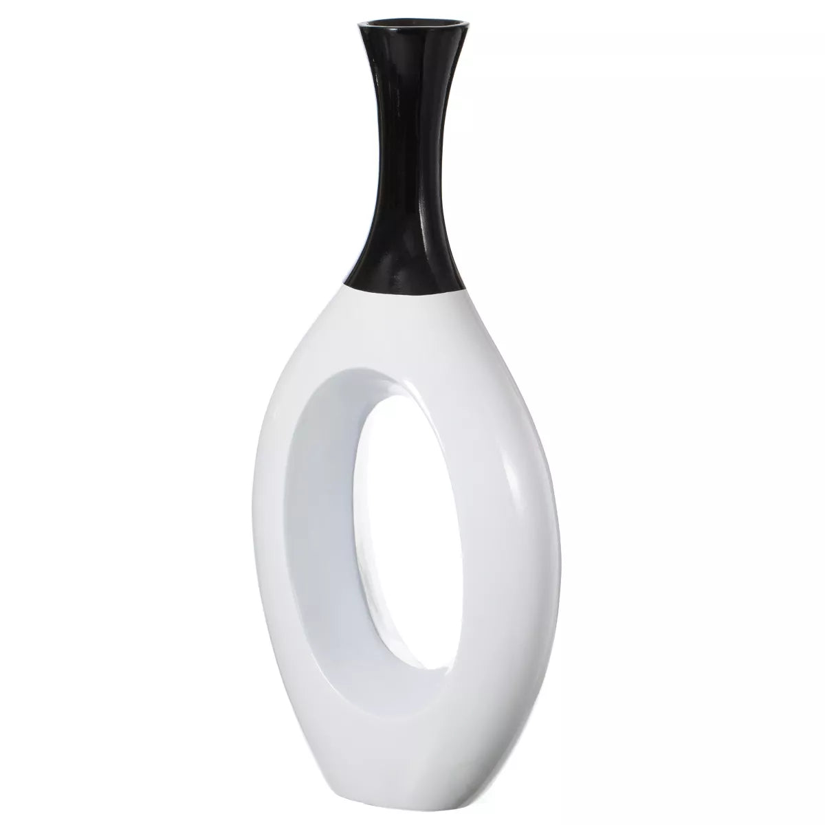 Decorative 36-Inch White Ceramic Floor Vase with Black Neck for Modern Home Decor in Living Room, Entryway, and Dining Room