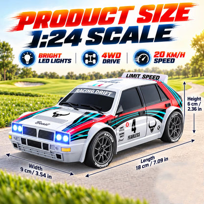 ZNLYRION 1:24 Scale RC Drifting Race Car - 4WD, Adjustable Speed (20Km/H), Includes Spare Drift Tires, LED Headlights and Taillights, Ideal for Boys and Adults