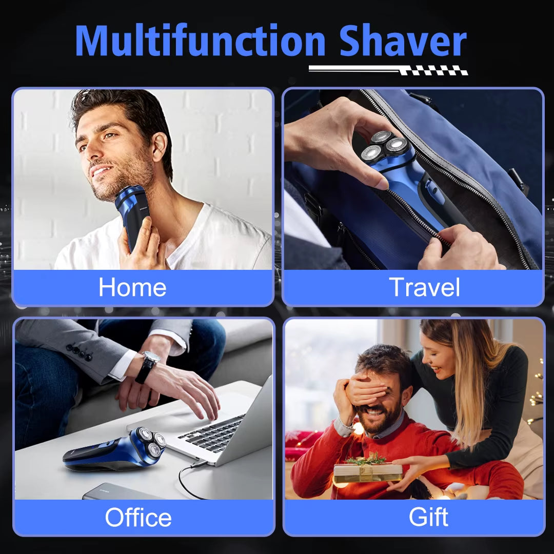 Cordless Electric Razor for Men with Pop-Up Trimmer, Wet/Dry Rotary Shaver, Ideal for Travel, USB Fast Charging