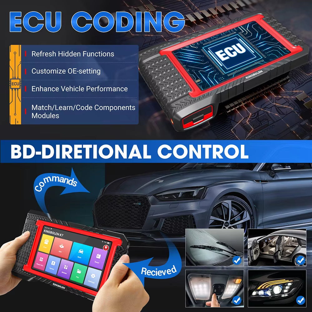 KINGBOLEN K7 Comprehensive Automotive Diagnostic Tool with ECU Coding, Active Testing, and 28 Reset Functions - Lifetime Free Updates, Comparable to LAUNCH X431 and CRP919E BT