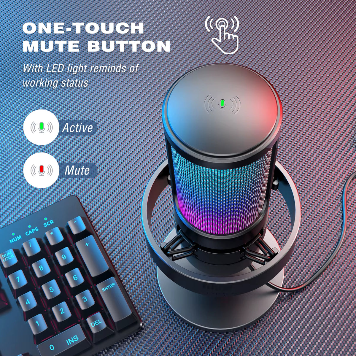 FIFINE A8 USB Microphone for Professional Recording and Streaming on PC and Mac with Headphone Output, Touch-Mute Button, and 3 RGB Lighting Modes