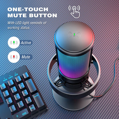 FIFINE A8 USB Microphone for Professional Recording and Streaming on PC and Mac with Headphone Output, Touch-Mute Button, and 3 RGB Lighting Modes