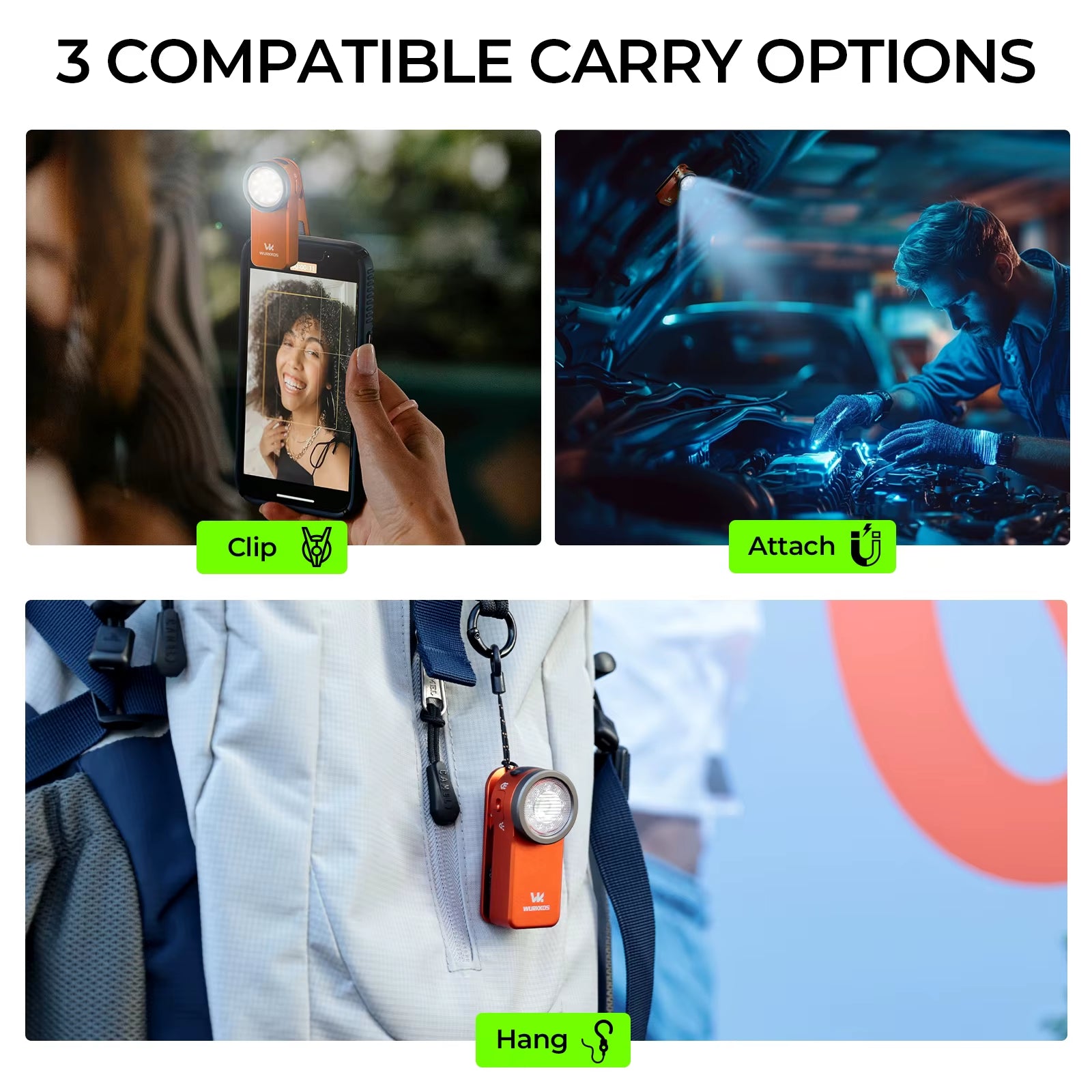 HD03 680LM Mini Clip Light USB C Rechargeable Pocket Flashlight Spotlight/Floodlight Portable EDC RGB Torch with Magnet