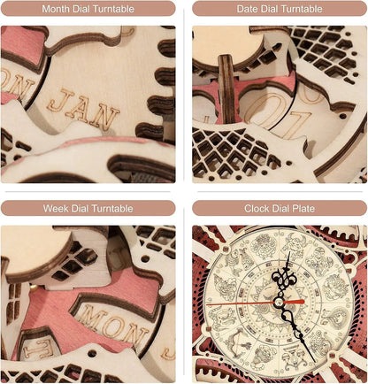 Robotime 3D Wooden Puzzle Wall Clock - Mechanical Building Kit for Children, Ideal Christmas Gift