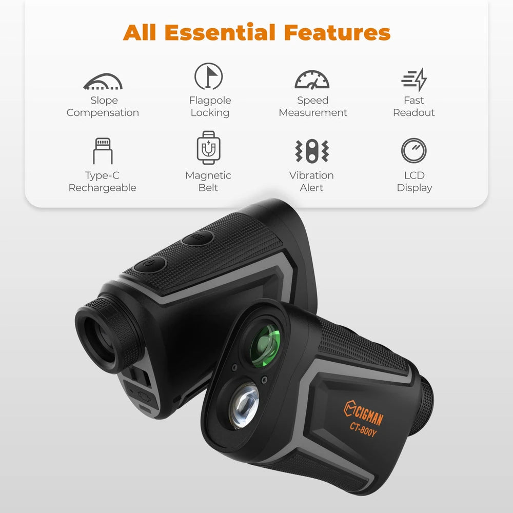 Precision Golf Rangefinder with 850 Yards Range and Slope Compensation Accurate Laser Distance Measuring Device Rechargeable Li-Ion Battery High Definition LCD Display Portable Golf Hunting Climbing Bird Watching
