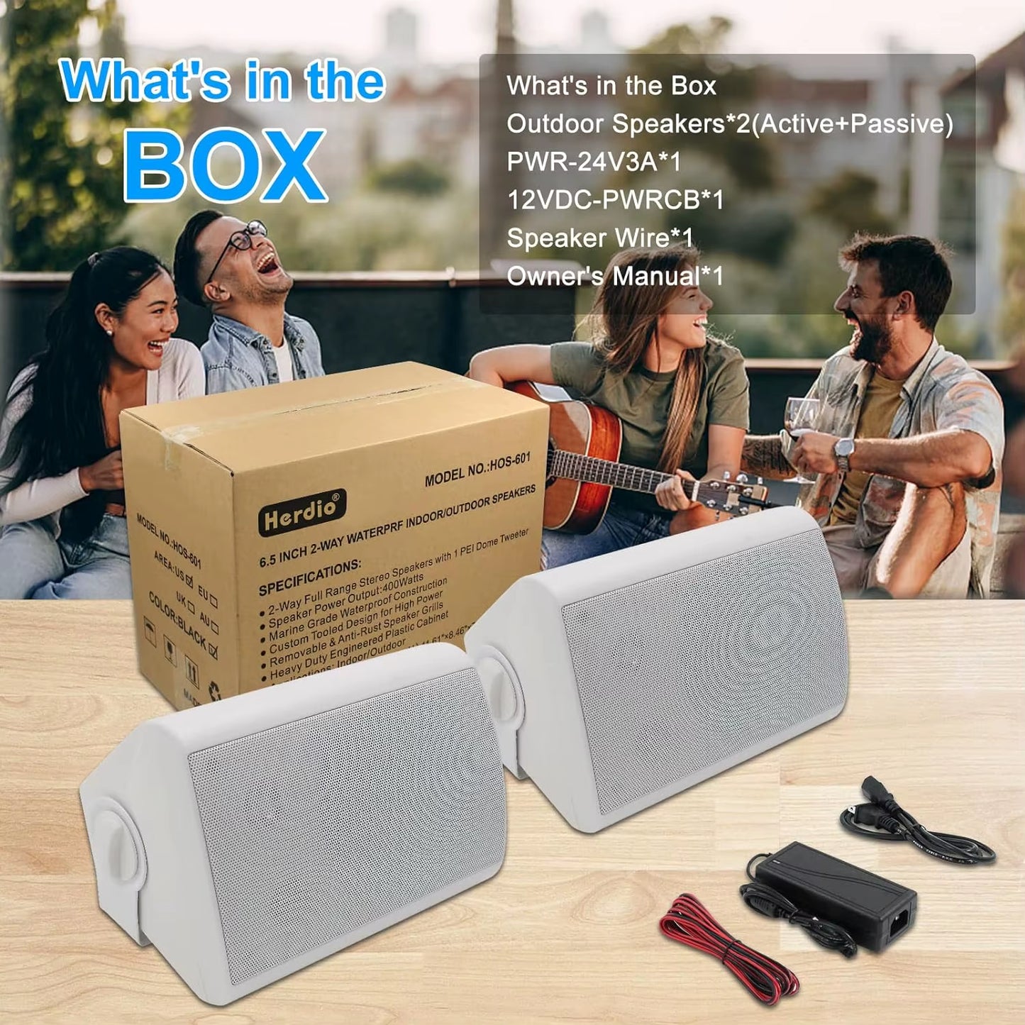6.5" 400W 2PCS Indoor Outdoor Bluetooth Speakers Wall Mount Speakers Waterproof Weather Resistant for Patio Garage Home