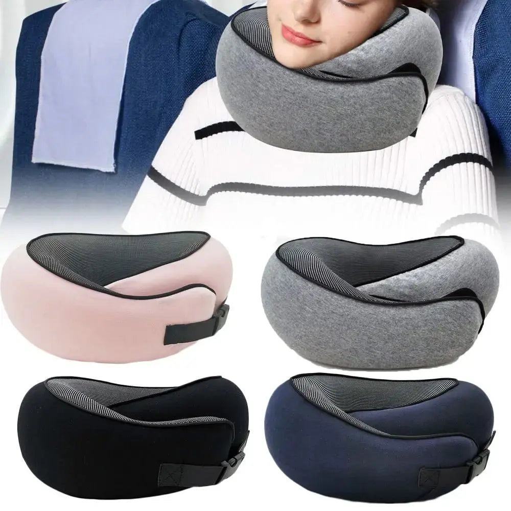 Soft Memory Foam Travel Neck Pillow U Shape Adjustable Support Comfortably Sleeping on Plane Car Office Noon Break