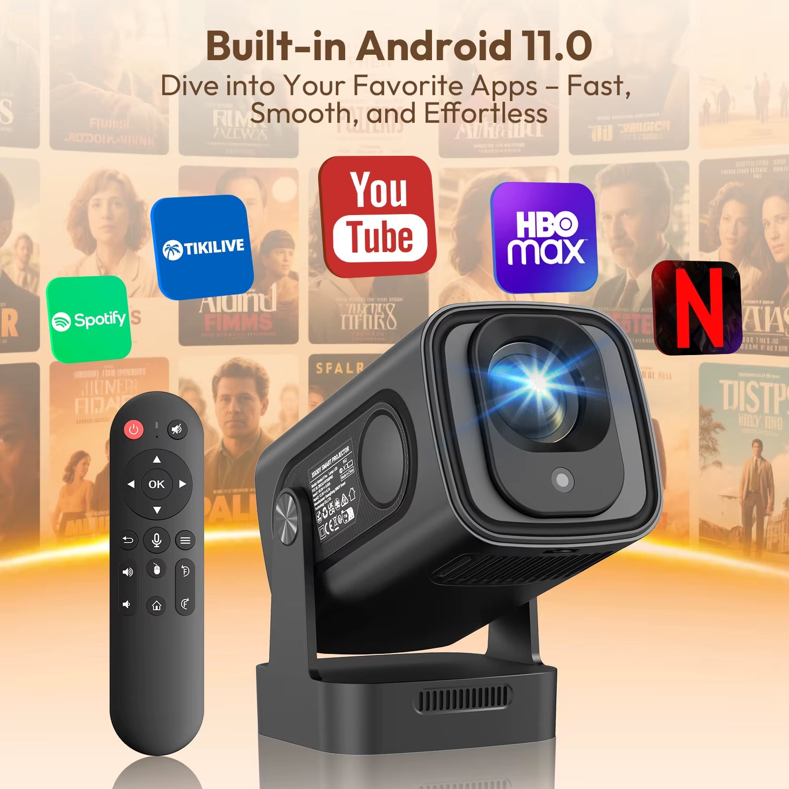 4K HD 300ANSI Projector Cinema Bluetooth Wifi 1080P Android Home Theater Smart