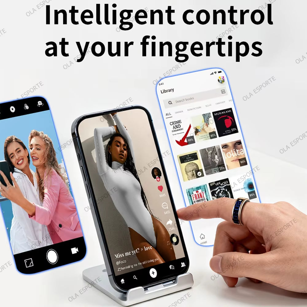 US Local Smart Ring with LED Display Screen Call Reminder Heart Rate Blood Oxygen Monitor IP68 Waterproof Multi Sports Mode Gift