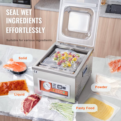 DZ-260A Chamber Vacuum Sealer with 15.7" Sealing Length Vacuum Packing Machine for Home Wet Foods Meats Marinades