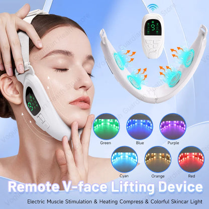 4 in 1 Massager for Face, Facial Sculpting Device for Double Chin, Reduces Sagging Skin, Remote Control Operation with 5 Modes, 15 Adjustable Intensities. (White)