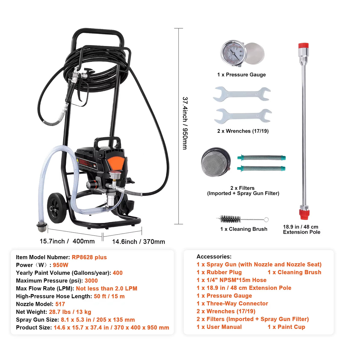 Succebuy High Efficiency 750W/950W Electric Airless Paint Sprayer - 3000PSI Handheld Solution for Home Interior Applications