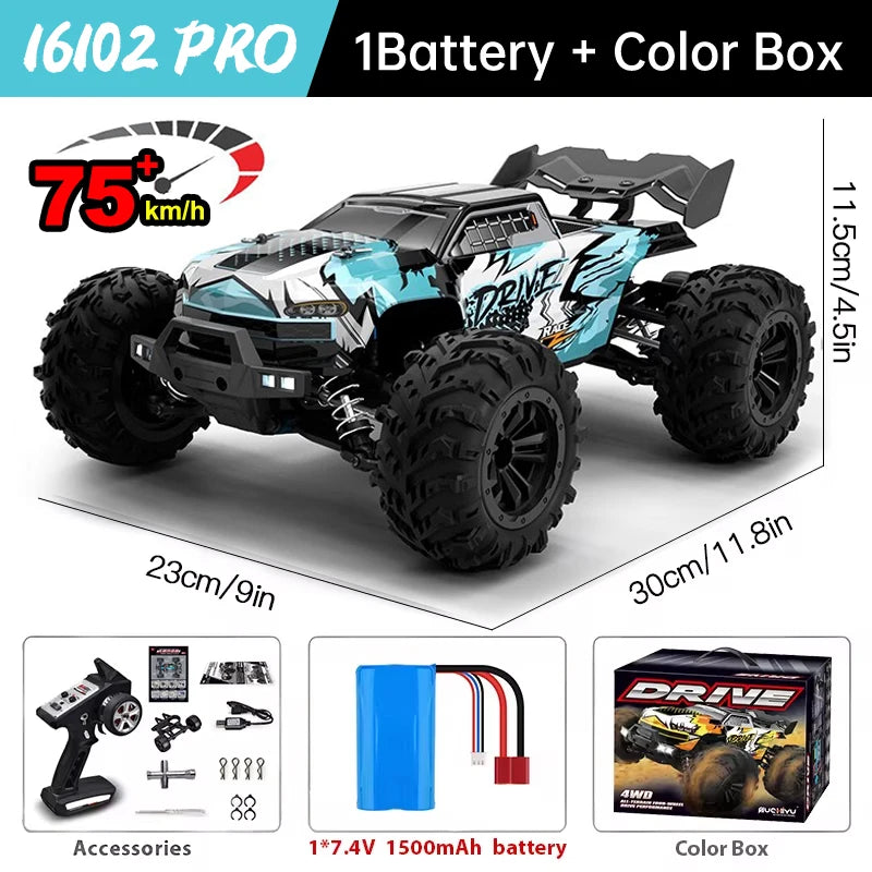 Wltoys 16101 Pro 1:16 Scale 75KM/H 4WD Remote Control Car with LED Lights - High-Speed Drift Monster Truck for Children