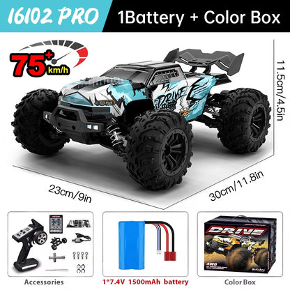 Wltoys 16101 Pro 1:16 Scale 75KM/H 4WD Remote Control Car with LED Lights - High-Speed Drift Monster Truck for Children