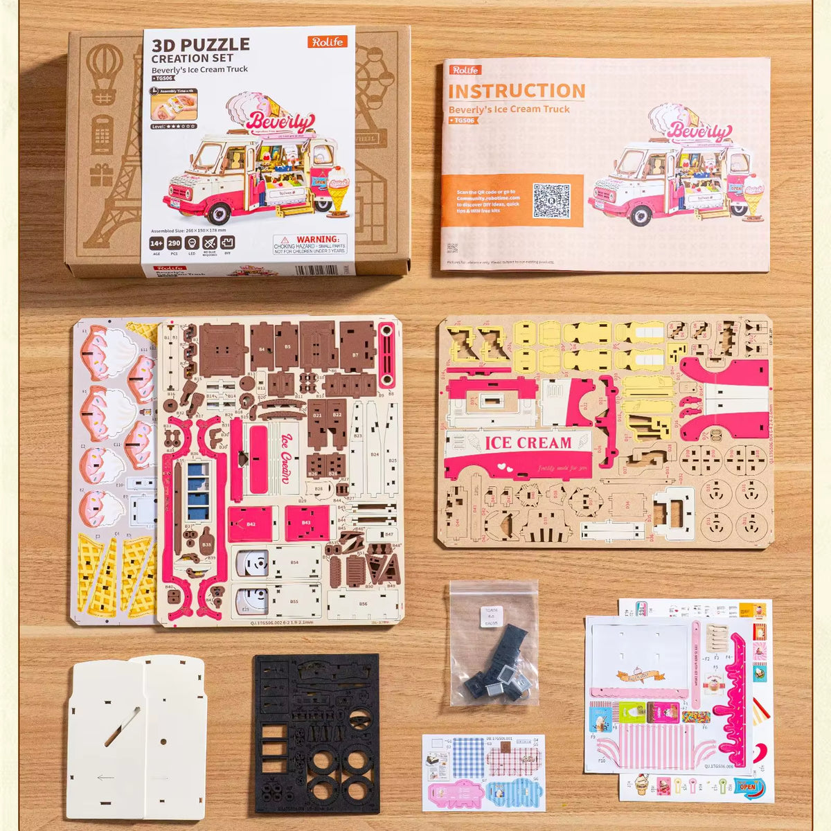 Rolife Wooden 3D Puzzle Leo's Coffee Truck Model Building Kit - DIY Miniature Dollhouse for Home Décor and Gift for Adults and Teens