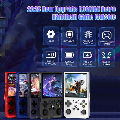R36MAX Retro Handheld Video Game Console Linux System 4.0 Inch IPS Screen R36S Portable Pocket Video Player 128GB Games Gift