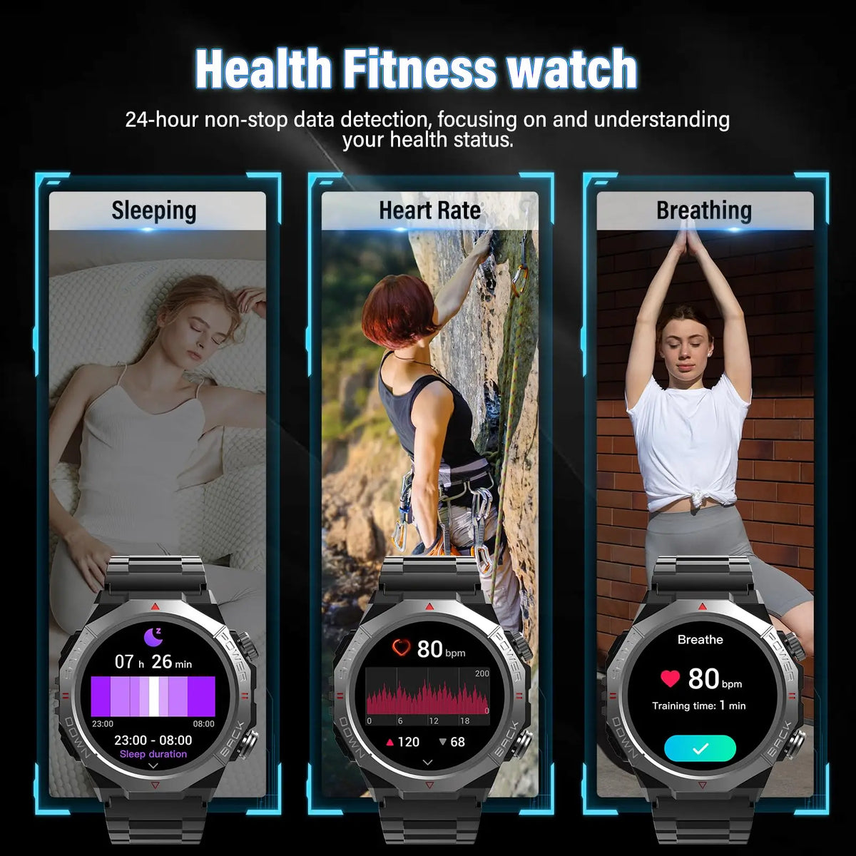 Men's Military Smartwatch with 1.39" HD Touchscreen, IP68 Waterproof Rating, 110+ Sports Modes, Heart Rate and Sleep Monitoring, Bluetooth Calling, and 7-30 Days Battery Life for Android and iOS.