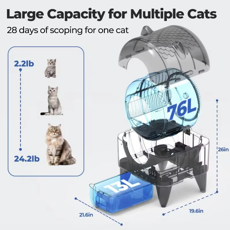Automatic Cat Litter Box Extra Large Self Cleaning Litter Box with APP Control Odor Control for Multi-Cat Compatible
