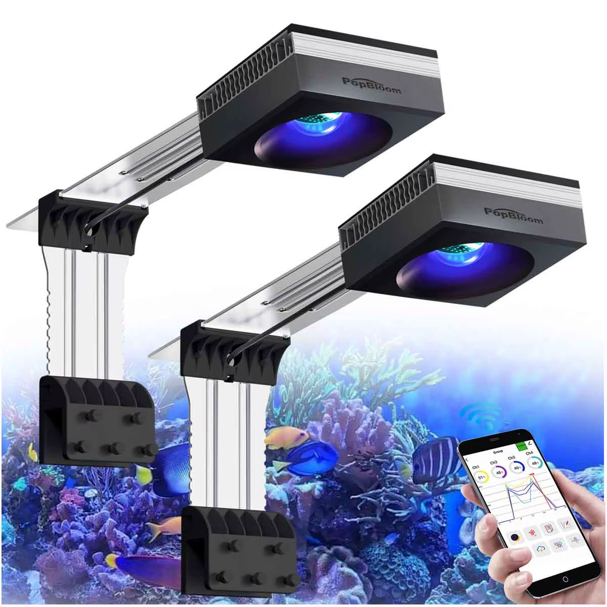 Popbloom RL90 Wifi Reef Aquarium Light 100W, Professional Marine Aquarium LED Full Spectrum for Reef Coral SPS/LPS Fish Tank LED