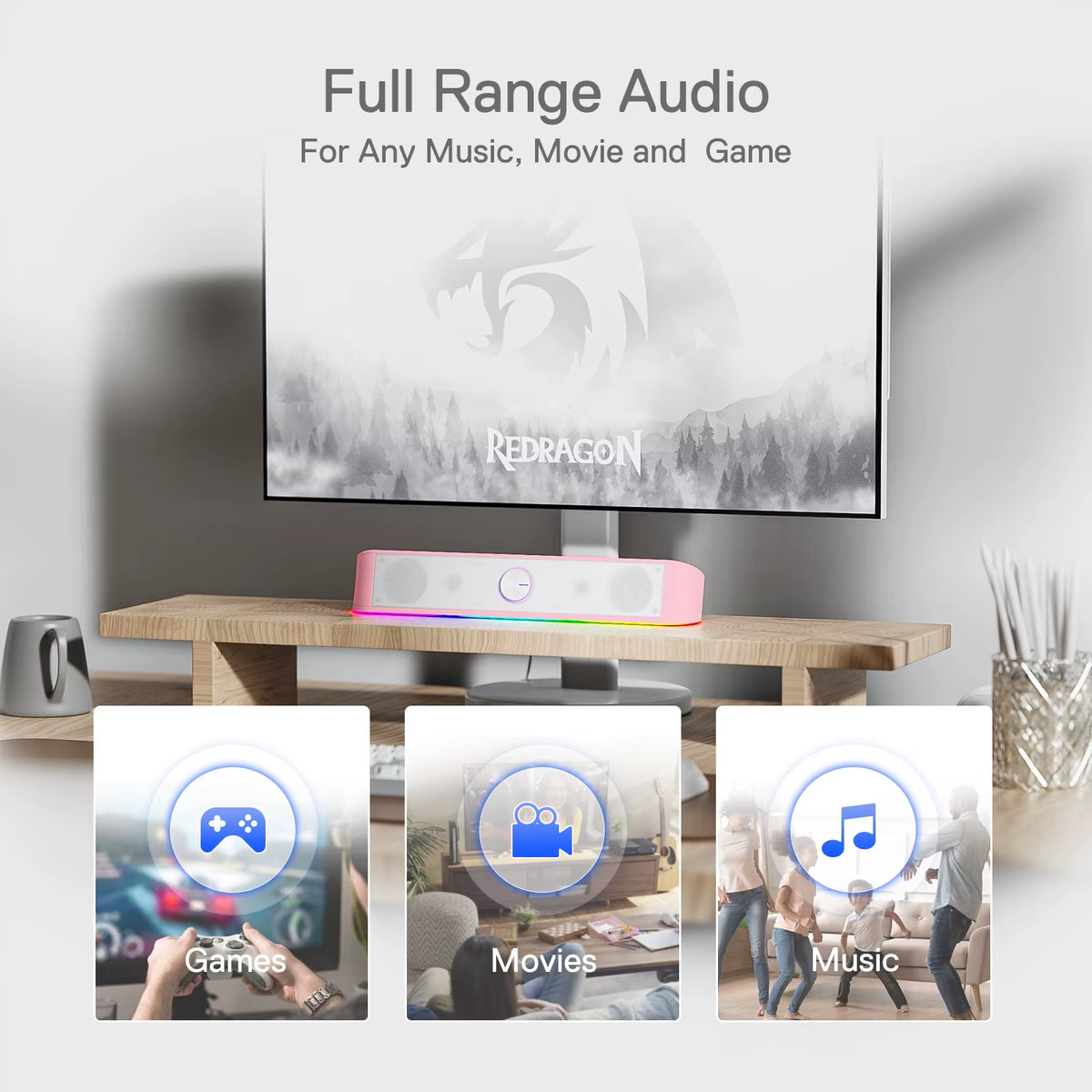 GS560 RGB Desktop Soundbar, 2.0 Channel Computer Speaker with Dynamic RGB Audio
