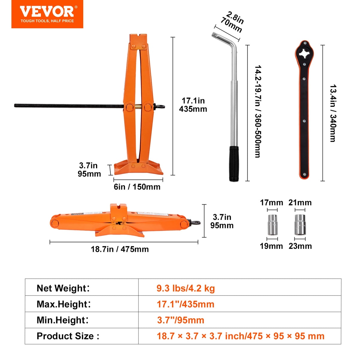 Succebuy 2.5 Ton Scissor Jack with 3.7"-17.1" Lifting Range - Portable Tire Lift for Cars, Trucks, and SUVs