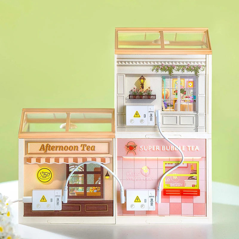 Robotime DIY Miniature Dollhouse Kit with Accessories - Model Supply Store with LED Lighting, Perfect for Birthdays