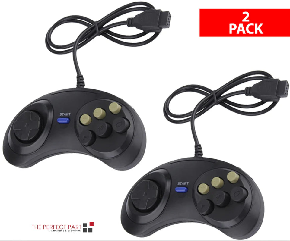 2X 6 Button Game Pad Controller for SEGA Genesis Black Old School Classic New