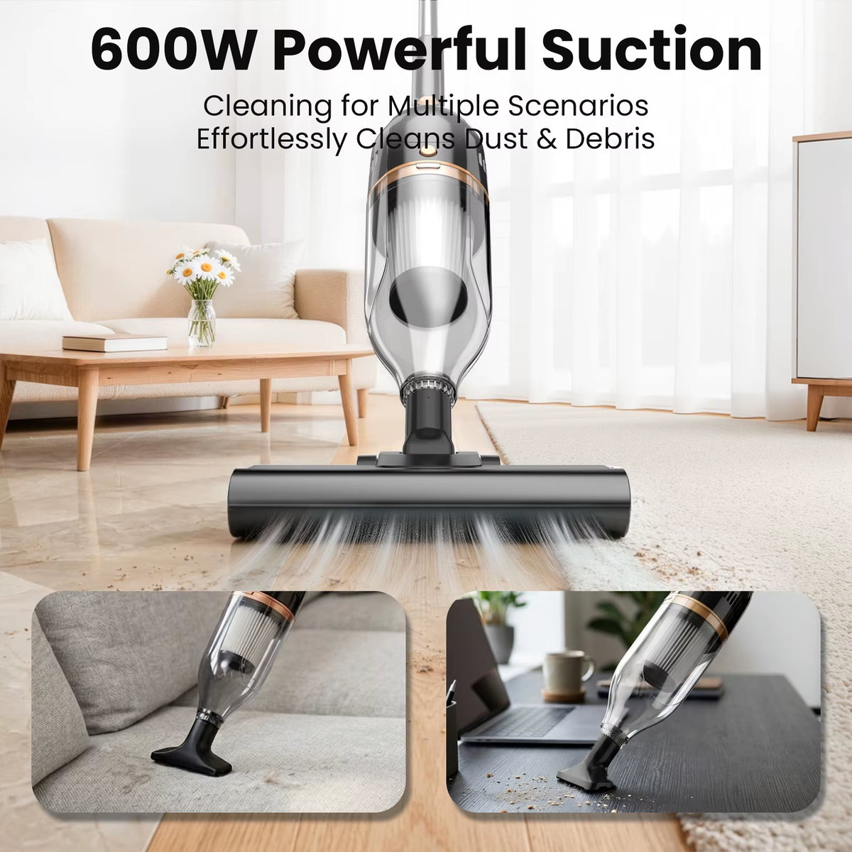 Vastorm R7 Corded Stick Vacuum Cleaner - 600W, 20Kpa Powerful 3-in-1 Lightweight Design for Efficient Low Noise Cleaning on Hardwood Floors and Carpets, Ideal for Pet Hair Removal