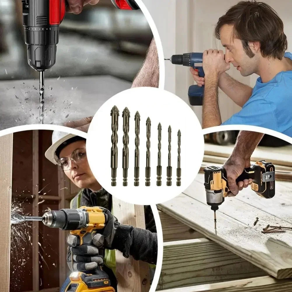 7Pcs Serrated Tooth Drill Bit Set Four-Edged Eccentric High-Hard Alloy Multifunction Tool Glass Cement Metal Ceramic Wood