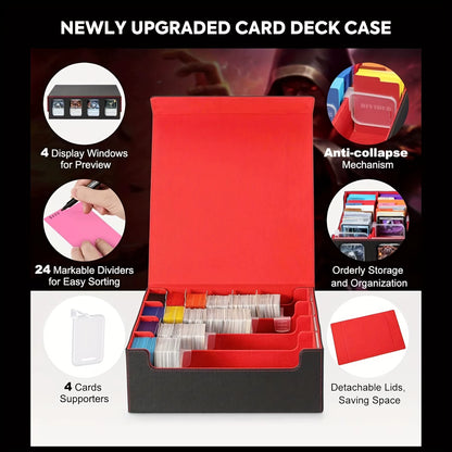 Professional Trading Card Storage Box with Display; 4-Row Deck Case Featuring Removable Lid; Accommodates Over 2400 Cards; Compatible with Magic TCG, PTCG, and Sports Cards