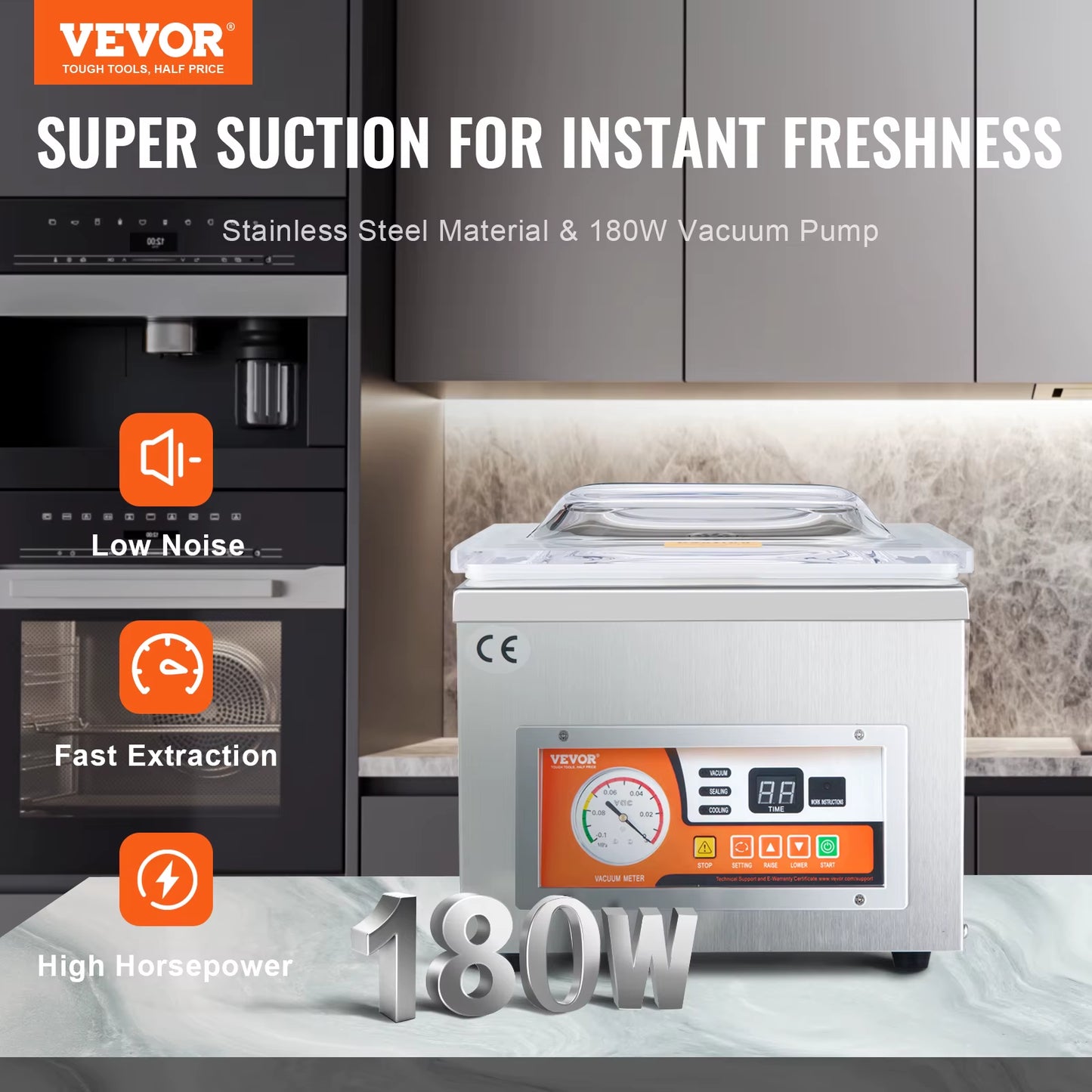 DZ-260A Chamber Vacuum Sealer with 15.7" Sealing Length Vacuum Packing Machine for Home Wet Foods Meats Marinades