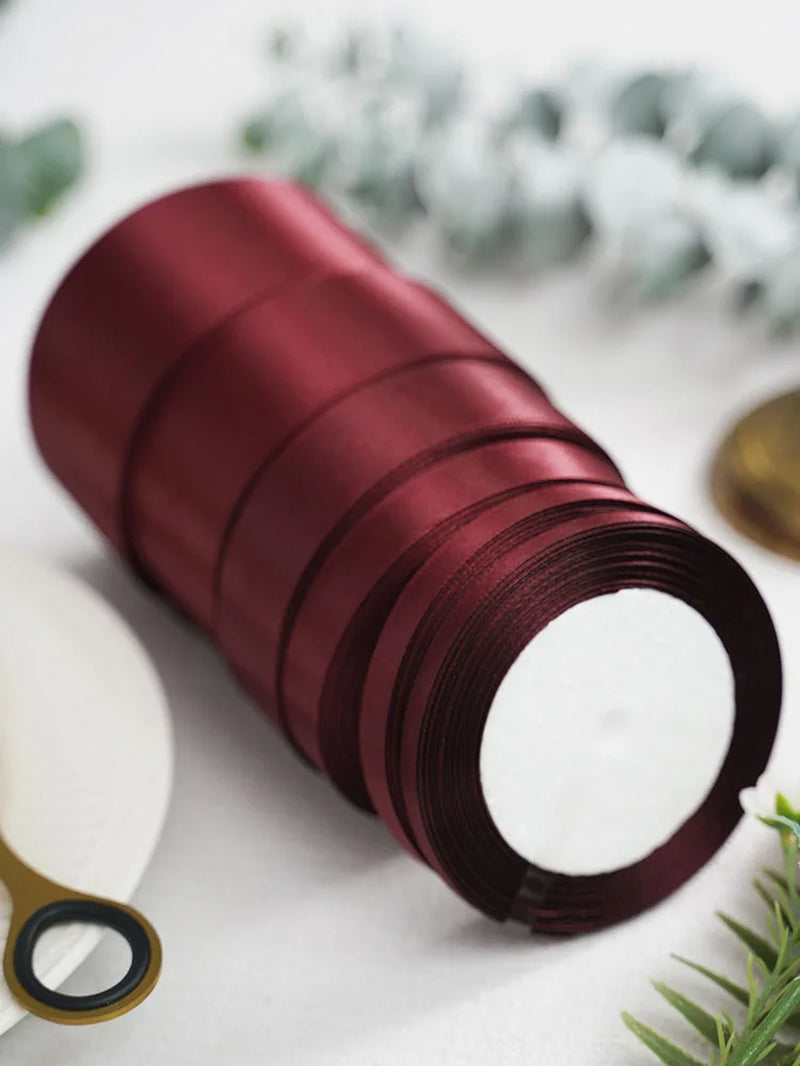 Burgundy Satin Ribbon 25Yards 25Mm 38Mm 50Mm Sash Gift Bow Handmade DIY Craft Wedding Party Supply Decoration