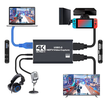 USB 3.0 4K Hdmi-Compatible Capture Card 1080P 60Hz HD Video Recorder Grabber Gaming Capture Card for Ps4/Xbox/Pc Live Streaming