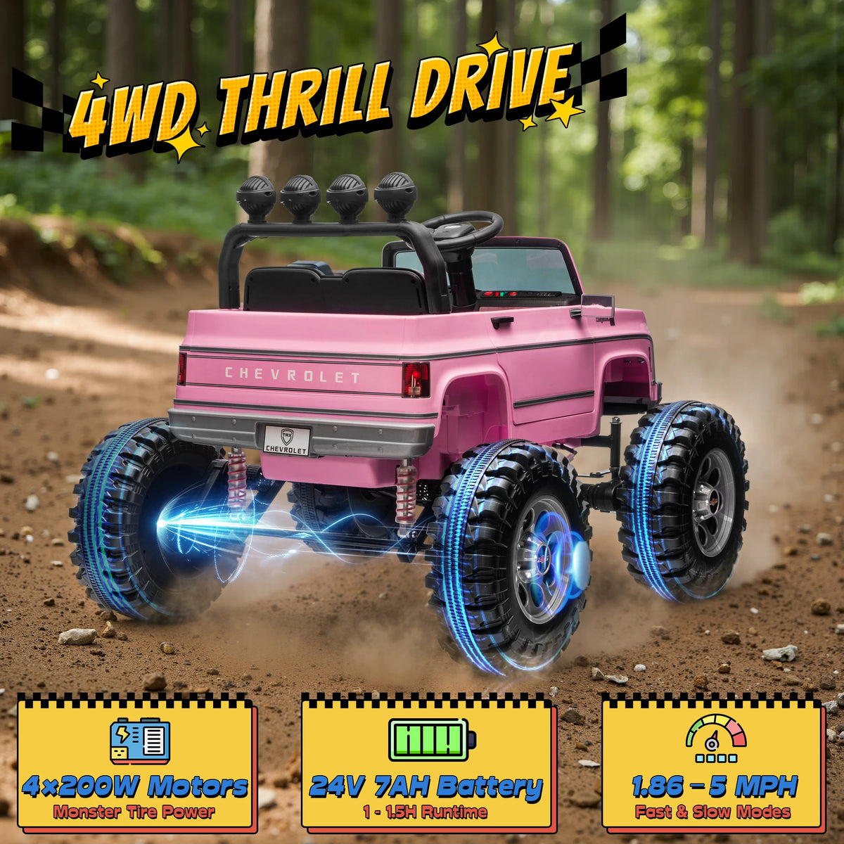 Licensed Chevrolet Cheyenne 24V Ride-On Car with Remote Control and Decorative Streamers - 4x200W Motor for Kids