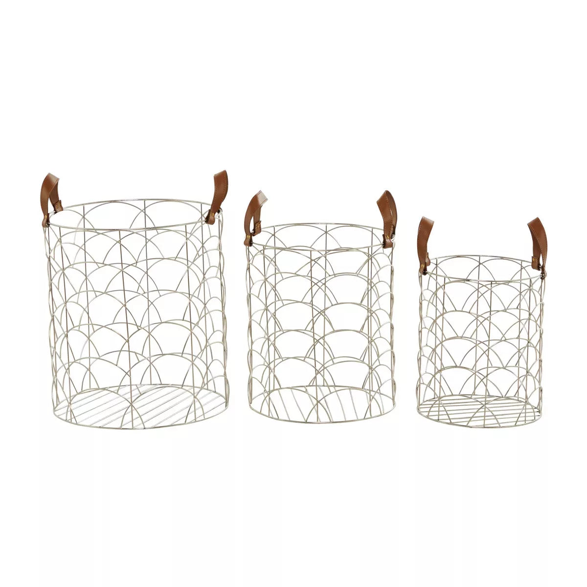 Set of 3 Silver Metal Storage Baskets - Luxury Round Decorative Organizers
