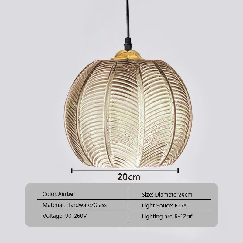 Nordic Glass Pendant Light Green Leaf Pattern Lighting for Living Room Dining Room Hotel Study Bedroom Indoor Decorative Fixture