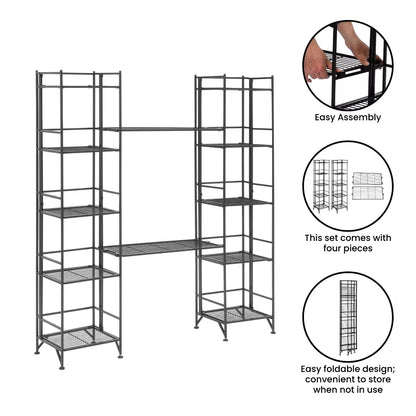 57.5" Extra Storage 5 Tier Folding Metal Shelves with Set of 2 Extension Shelves 
