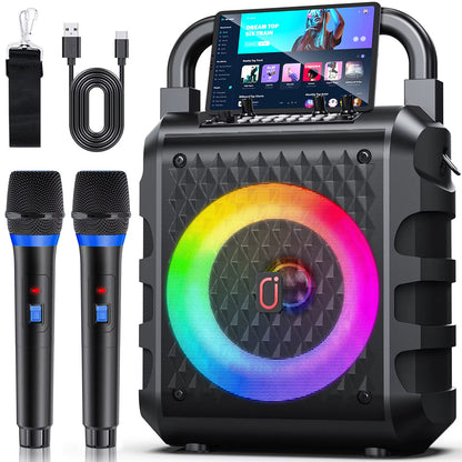 Wireless Speaker, Portable Bluetooth Speaker with Microphone and LED Light, Karaoke Speaker Machine, Home Karaoke System