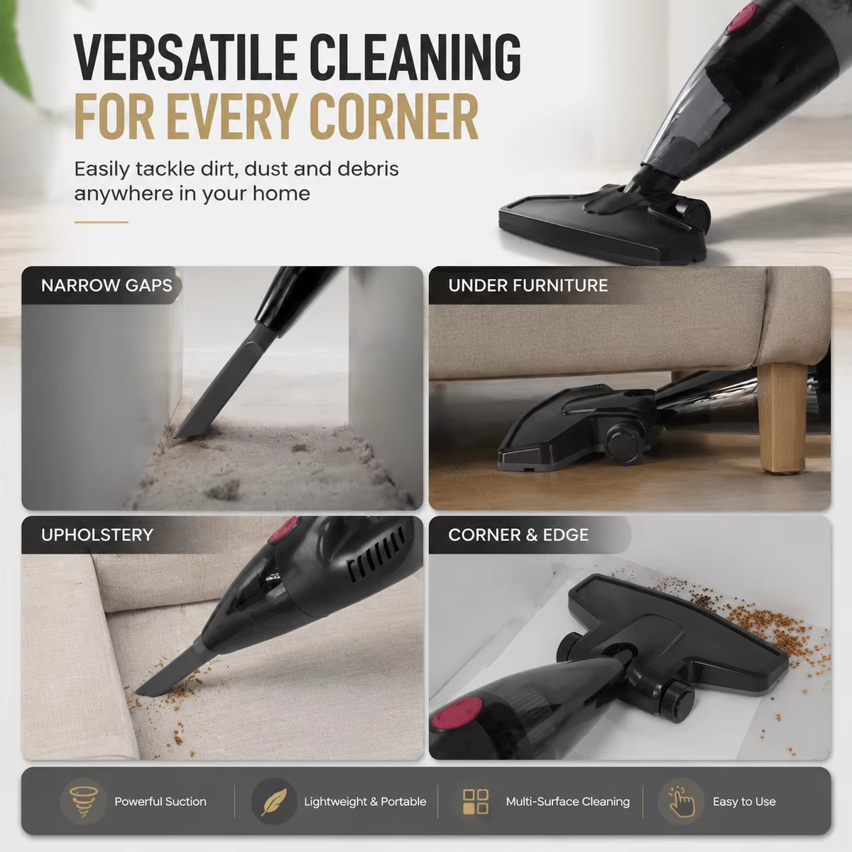 PBHPBH Corded Vacuum Cleaner with 26Kpa Strong Suction and 5-Meter Cord Length, Ideal for Home Environments and Pet Hair Removal, Includes Crevice Tool for Easy Corner Cleaning