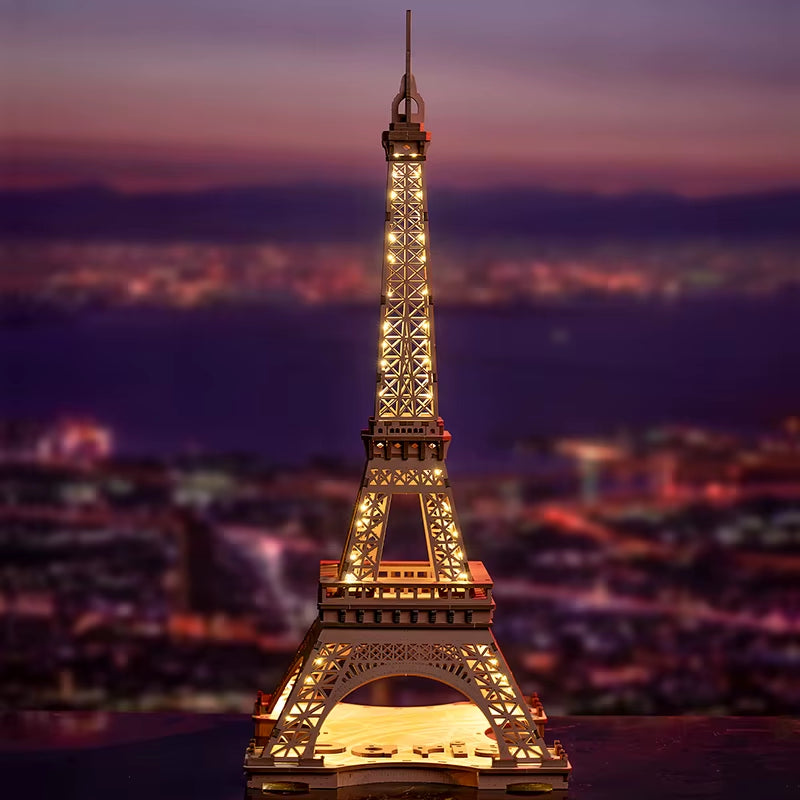 Robotime 3D Wooden Puzzle - Eiffel Tower Model (1:638) for Adults and Children - DIY Craft Kit with Lighting Feature
