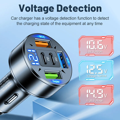 100W 5-Port Car Charger with Voltage Regulation - 12V-24V Cigarette Lighter Plug Adapter for Compatibility with Most Vehicle Models